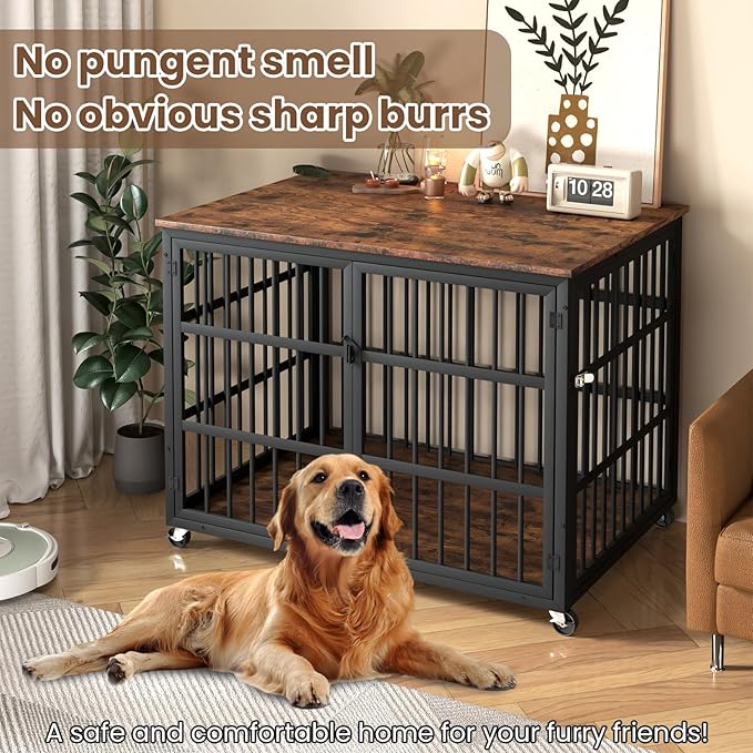 Rovibek Dog Crates for Large Dogs Medium Dogs 39" Dog 4 Wheels, 2 Doors