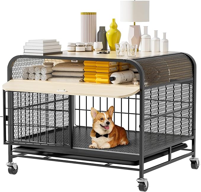 Small Dog Crate Furniture with Wheel 2024 Small 20Lbs