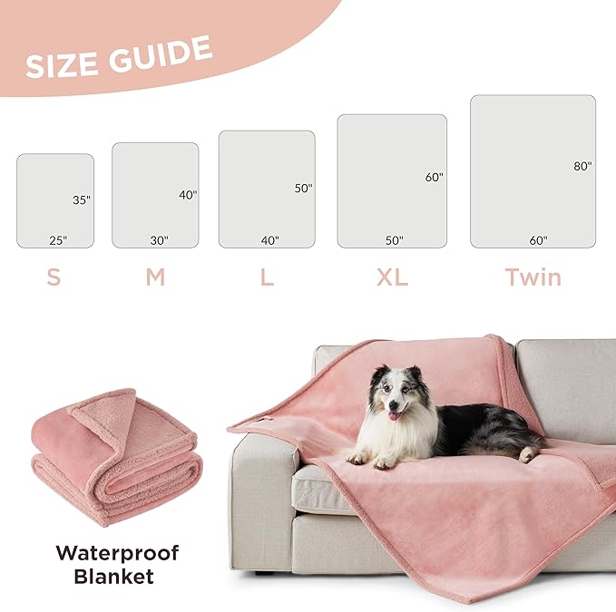 Lesure Waterproof Dog Blanket for Mediun Dogs 360GSM Wheat 200GSM Flannel 30x40