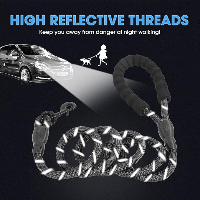 BAAPET 2/4/5/6 FT Dog Leash with Comfortable Padded Handle and Highly Reflective Threads for Small Medium and Large Dogs (5FT-1/2''