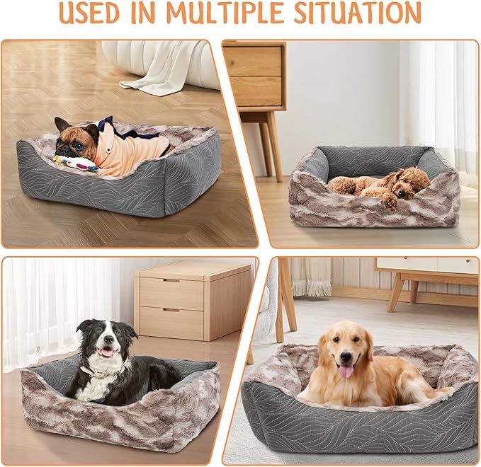 2 in 1 Dog Bed Washable Pet Cooling Beds for Large Medium Small Dogs Cats Orthopedic Reversible Washable Sofa Rectangle Durable Puppy Cuddler Soft Calming Sleeping Bed