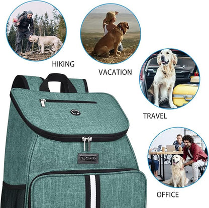 BAGLHER丨Dog Travel Bag, Airline Approved Pet Supplies Backpack, Dog Travel Backpack Accessories Set with 2 Silicone Collapsible Bowls and 2 Food Baskets. Green