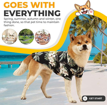 Dog Shirt Hawaiian Dog and Cat Summer T-Shirts Dog Style Floral Breathable Cool Clothes Hawaiian Shirts for Dogs and Cats Owner and Pet Shirts are Sold Separately