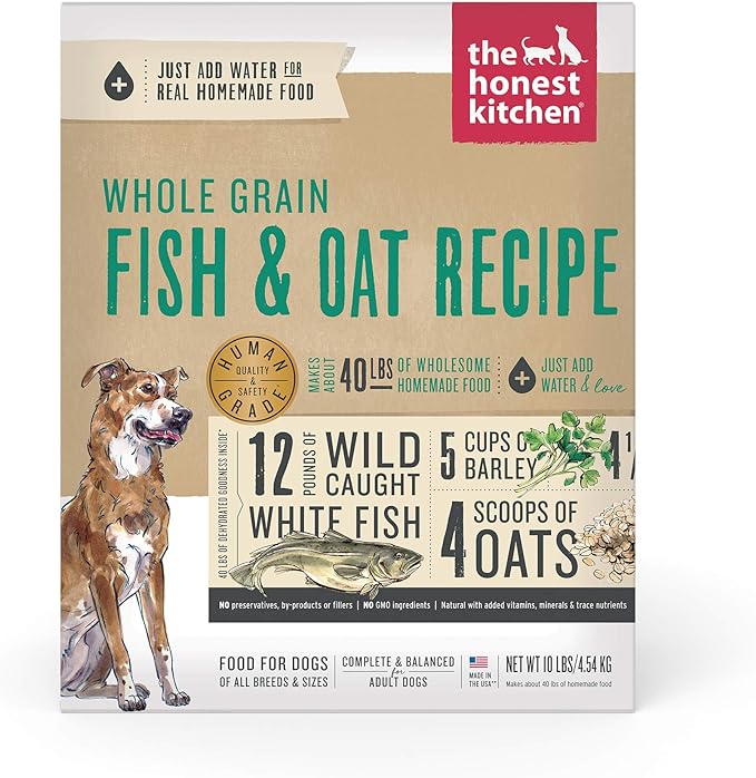 The Honest Kitchen Human Grade Dehydrated Whole Grain Dog Food – Complete Meal or Dog Food Topper – Fish 10 lb (makes 40 lbs) (Pack of 1)