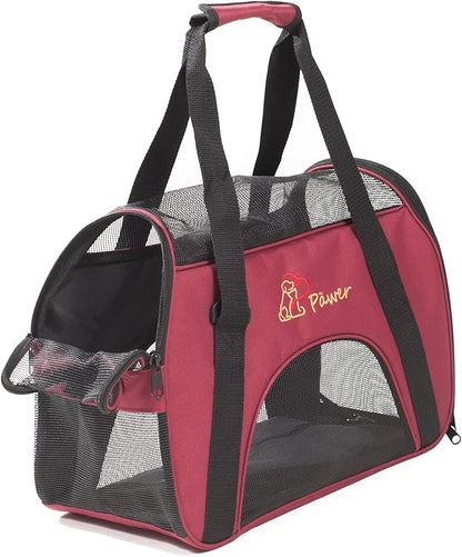 Soft-Sided Pet Carrier for Cat and Small Dog,Burgundy Color,Medium Size,Washable Cloth Airline Approved Travel Tote,with 2 Mesh Opens and a Strap for Carry,Multiple Colors Available