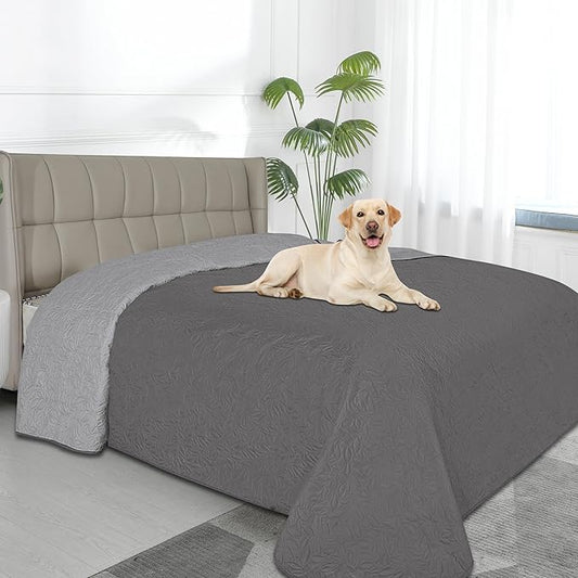 Easy-Going Waterproof Dog Bed Cover Reversible Leak Proof Pet Blanket Replacement Mat for Furniture Washable Couch Cover Sofa Cover for Dogs Cat(82x120 Inch, Gray/Light Gray)