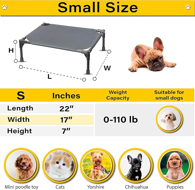 Elevated Dog Bed Raised Dog Bed Cot Bed Small Medium Large Dogs Outdoor Cooling Dog Bed Pet Cat Bed Breathable Mesh Washable (Small 22''L x 17''W)