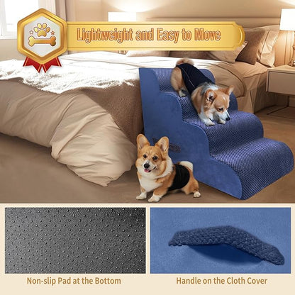 PAWSCART Dog Stairs for Small Dogs 19.6” H 30D Material 4-Step Dog