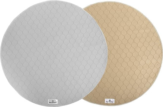 Pet Parents Washable Round Whelping Pads (2pack) of 36" Circle Premium Pee Pads for Dogs -1 Tan 1 Grey