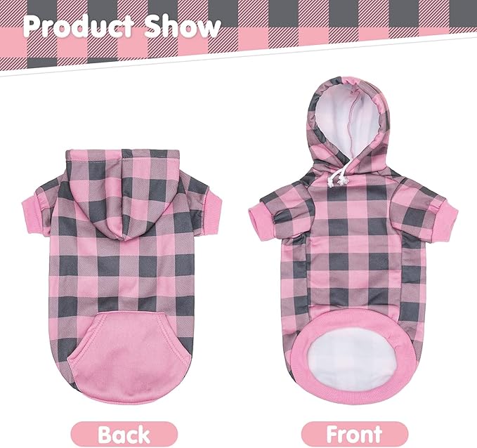 KOOLTAIL Plaid Dog Hoodie Pet Clothes Sweater with Hat and Pocket for Small Medium Large Size Dogs