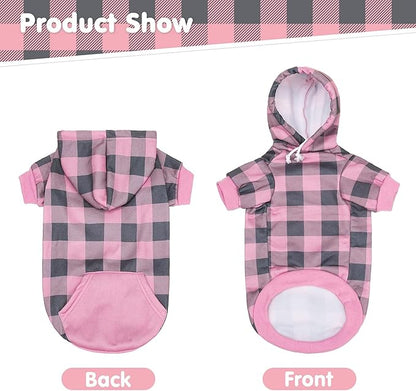 KOOLTAIL Plaid Dog Hoodie Pet Clothes Sweater with Hat and Pocket for Small Medium Large Size Dogs
