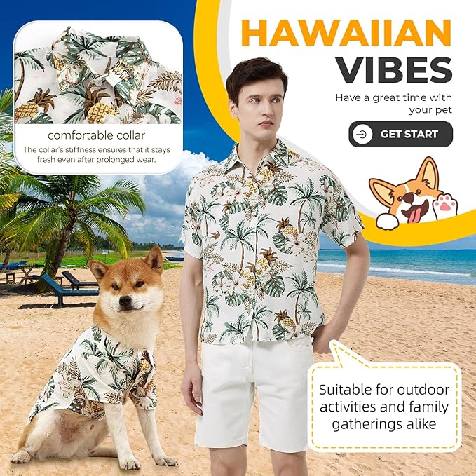 Dog Shirt Hawaiian Dog and Cat Summer T-Shirts Dog Style Floral Breathable Cool Clothes Hawaiian Shirts for Dogs and Cats Owner and Pet Shirts are Sold Separately
