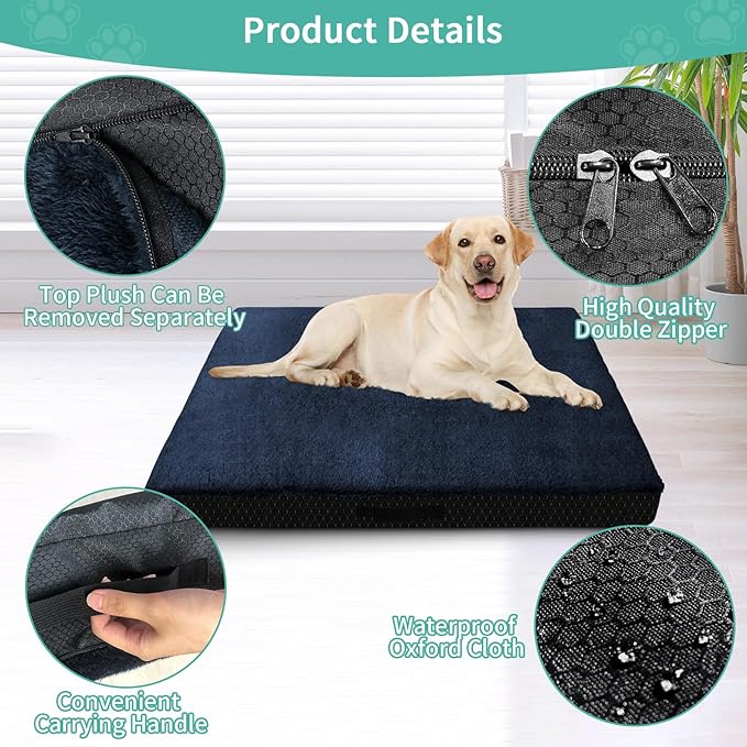 COSHNIBI Dog Bed Covers Replacement Washable, 30Lx20Wx4H Inch Waterproof Dog Bed Covers Soft Plush Replacement with Zipper, Removable Cover & Anti-Slip Bottom for for Dog/Cat, Cover Only