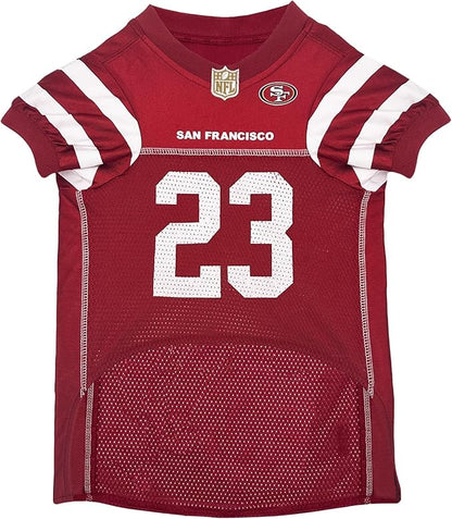 Pets First NFLPA Christian MCCAFFREY PET Jersey #23, NFL Dog Shirt, San Francisco 49ers Mesh Jersey, Size X-Small