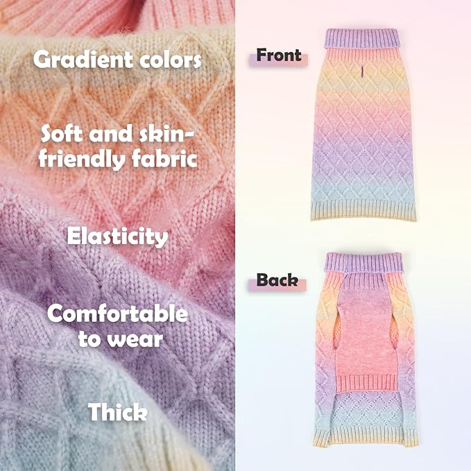 YUDODO Dog Sweater for Small Dogs Colorful Knitted Puppy Sweater Pet Dog Winter Clothes Warm Sweater for Yorkies Chihuahua(Large