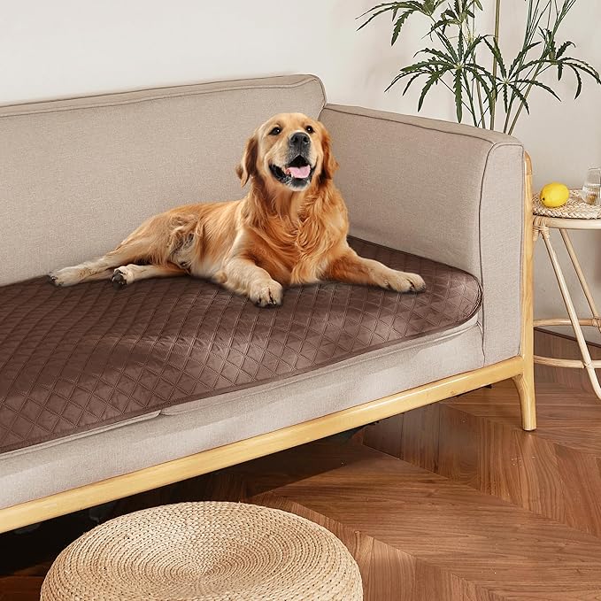 NICETOWN Waterproof Dog Bed Cover Pet Blanket with Anti-Slip Back for Furniture Bed Couch Sofa Cat Blanket Mat for Loveseat Sofa Recliner L-Shape Sofa, 30" W x 70" L, Chocolate/Sand, 1 Piece