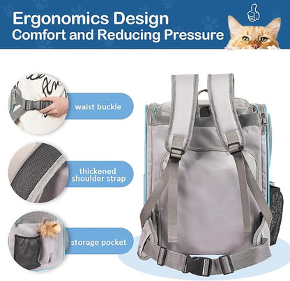 Cat Carrier Backpacks, Expandable Cat Carrier with Litter Box, Cat Carrier Backpack with Collapsible Tunnel, Portable Cat Carrier for Car Travel, Pet Travel Carrier with Litter Box for Long Car Travel