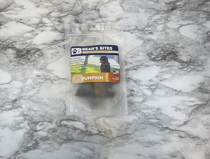 Bear's Bites - All Natural, Single Ingredient, Made in The USA Dehydrated Pumpkin Dog Treats 3 oz