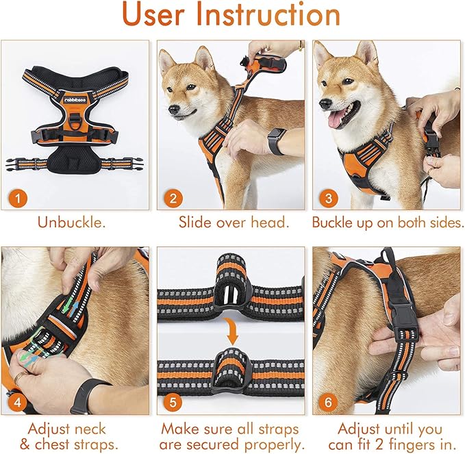 rabbitgoo Dog Harness, No-Pull Pet Harness with 2 Leash Clips, Adjustable Soft Padded Dog Vest, Reflective No-Choke Pet Oxford Vest with Easy Control Handle for Large Dogs, Orange, XL