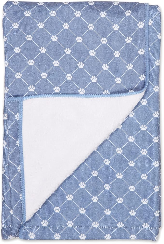 Bone Dry Pet Grooming Towel Collection Absorbent Microfiber X-Large, 41x23.5", Trellis Stonewash Blue