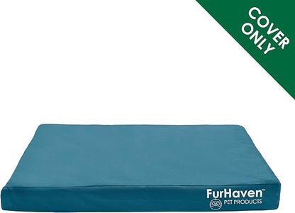 Furhaven Replacement Dog Bed Cover Water-Resistant Indoor/Outdoor Logo Print Oxford Polycanvas Mattress, Washable - Deep Lagoon, Medium