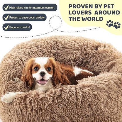 Calming Dog Bed for Medium Large Dogs 31", Brown