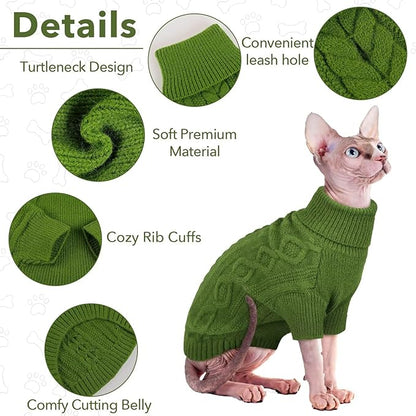 Small Dog Sweater, Fall Puppy Sweaters Boys Girls, Knit Dog Sweatershirt with Harness Hole, Halloween Sweater for Small Dogs, Thick Pullover Doggie Costumes for Toy Poodle, Yorkie, Green S