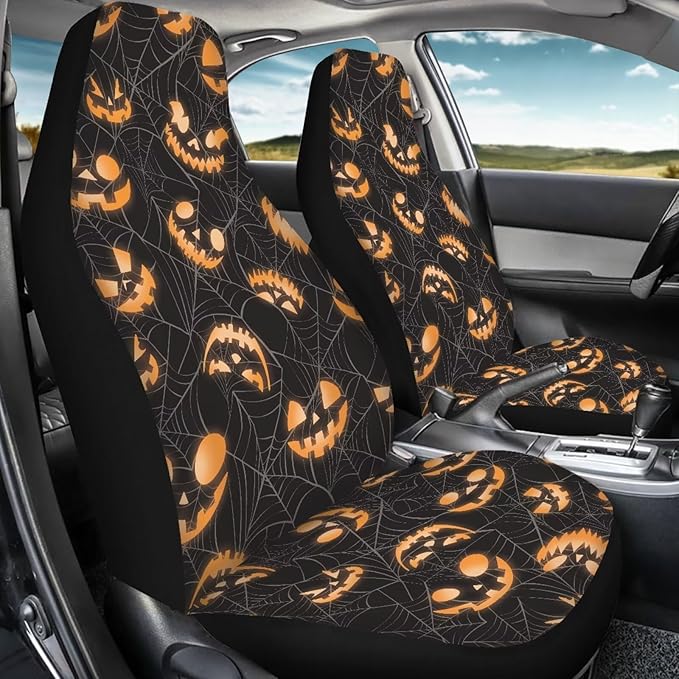 Halloween Spider Web Ghost Car Seat Covers Washable Seat Protector for Men Women Air Mesh Cloth Automotive Vehicle Seat Covers for Cars Interior for Cars