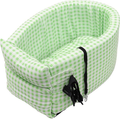 X AUTOHAUX Plaid Style Dog Car Seat Adjustable Straps for Medium Small Sized Puppy Cat Seat Pets Soft Non Slip Bottom Travel Bed Green White