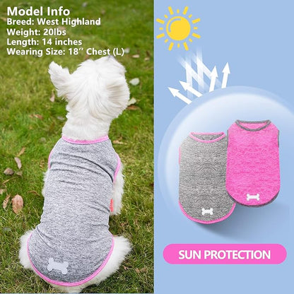 KYEESE 2 Pack Dog Shirts Quick Dry Soft Stretchy Dog T-Shirts with Reflective Label Sun Protection Tank Top Sleeveless Vest Dog Clothes for Small Medium Dogs