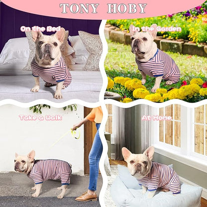 TONY HOBY Female Dog Pajamas, Dog Knited Thermal Pajamas with Stripe, Dog Jumpsuit Pet Clothes for Small Medium Dog (Dark Pink, Girl, XXL)