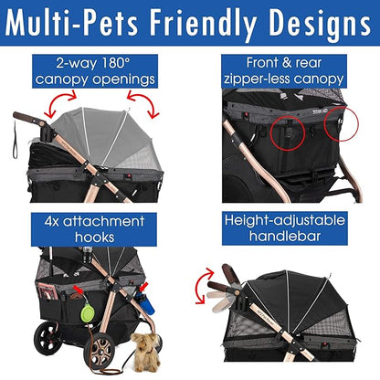 HPZ Pet Rover Titan-HD Premium Super-Sized Dog/Cat/Pet Stroller SUV Travel Carriage/w Access Ramp/100Lbs Capacity/Pumpless Rubber Wheels/Aluminum Frame for Small