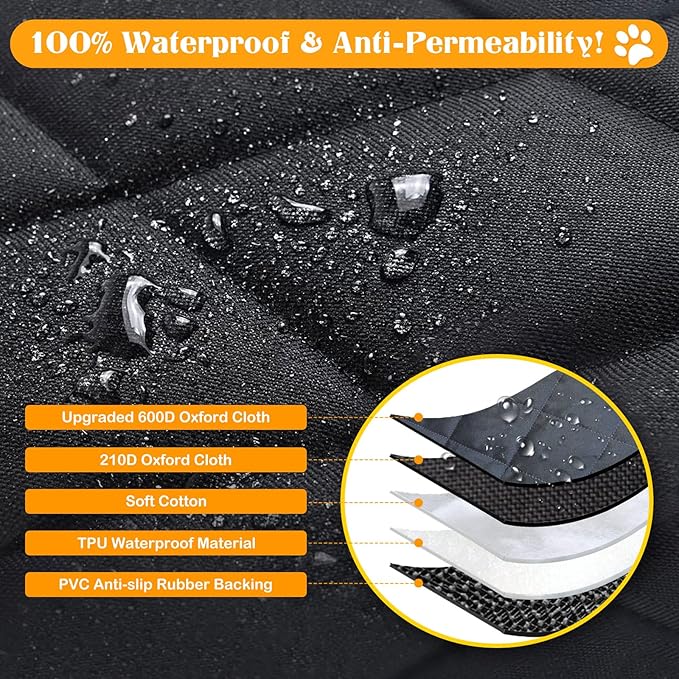 Dog Seat Cover for Tundra/Tacoma/Silverado/Nissan Frontier 4-in-1 600D (60" W 64" L))