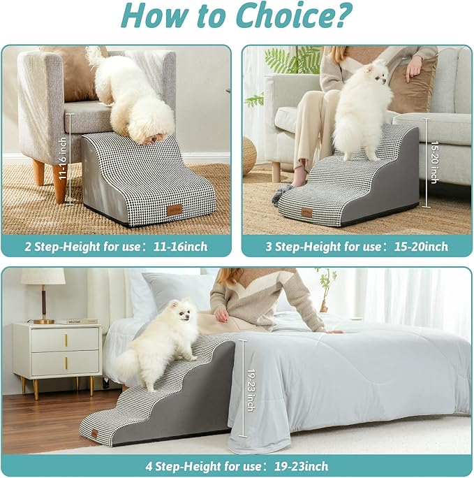 Dog Stairs for Medium Bed 20" H 15.7x28.3x19.7in, White-Black, 4 Tiers