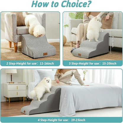 Dog Stairs for Medium Bed 20" H 15.7x28.3x19.7in, White-Black, 4 Tiers