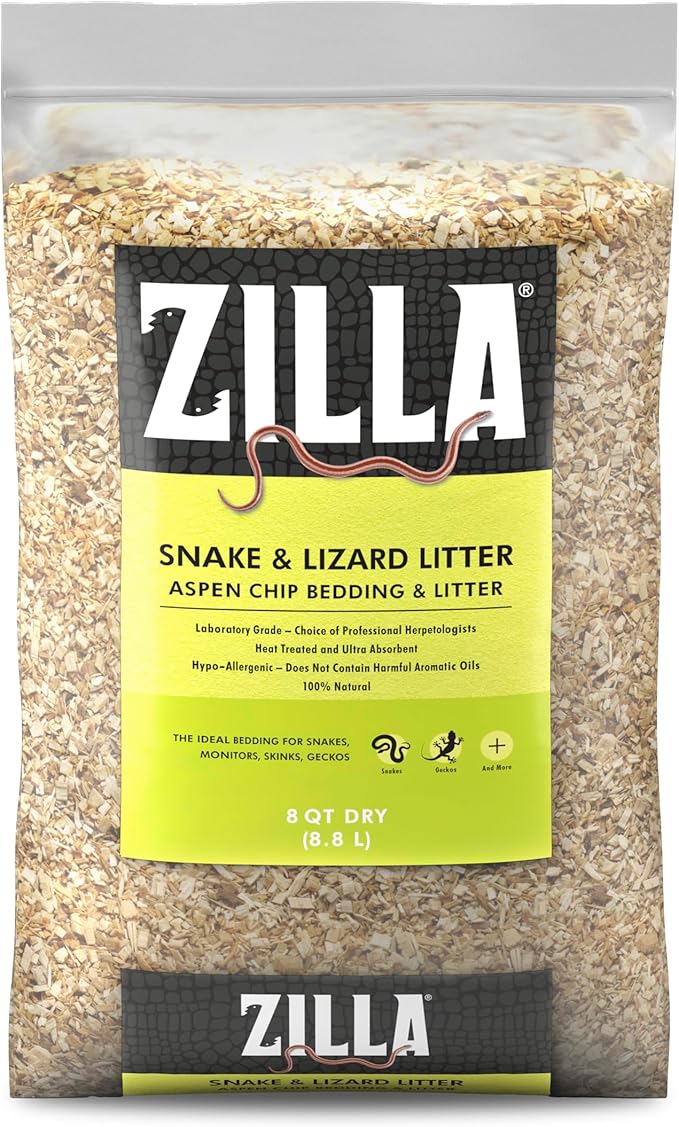 Zilla Snake and Lizard Litter Substrate, Made with Aspen Chips, Ultra Absorbent Bedding, Easy to Clean, 8 Quarts