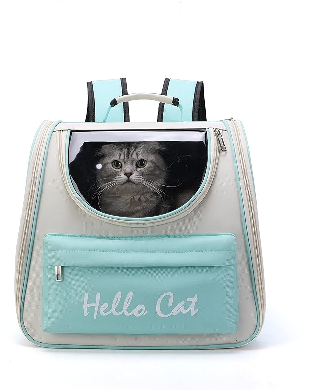 Pet Cute Foldable Capsule Backpack for Small, Medium Cats, Puppies, Dogs, Transparent, Breathable, Heat Resistant Carry Bag for Travel, Hiking, Camping (Green)