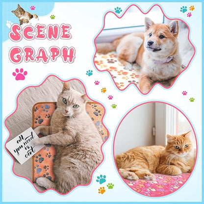 4 Pcs Pet Blanket Dog Puppy Blanket Paw Print Fleece Blanket for Small Medium Pet Dog Cat Warm Soft Sleep Mat Guinea Pig Cage Liners Blanket (Coffee,Small(24 x 16 Inch))