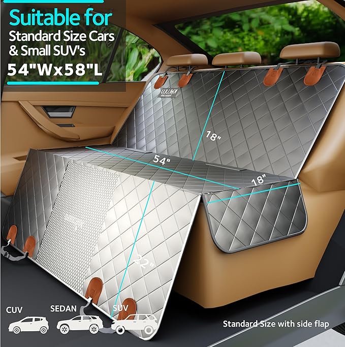 KULULU Dog Car Seat Cover for Back Seat 100% Waterproof (54" W 58" L))
