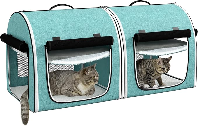 PawHut 39" Portable Soft Pet Cat Carrier with Divider, Two Compartments, Soft Cushions, & Storage Bag, Green