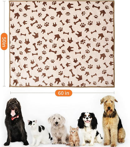 Waterproof Dog Blankets Pet Blanket 50"x60", Soft Fluffy Sofa Car Bed Protector, Reversible Sherpa Fleece Dog Blanket for Large Dogs (Beige-House)