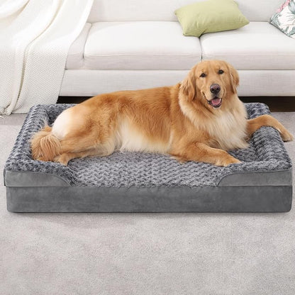 KSIIA Orthopedic Dog Beds Large Sized Dog Couch Waterproof Dog Bed Washable Dog Bed Egg Foam Pet Bed with Removable Bolster & Nonskid Bottom Large Dog Bed Sofa 36 x 27 x 6 Inch