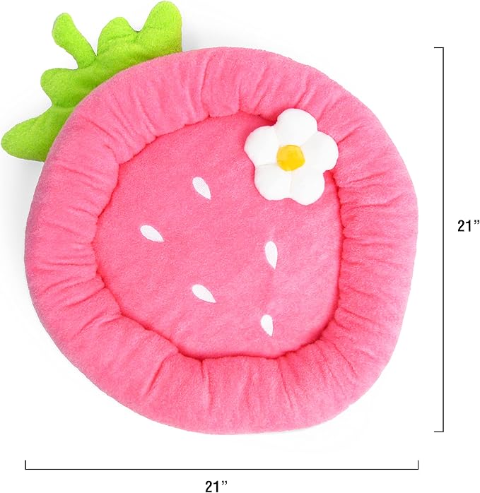 TONBO Soft Plush Small Cute and Cozy Food Dog Cat Bed, Washer and Dryer Friendly (Strawberry)