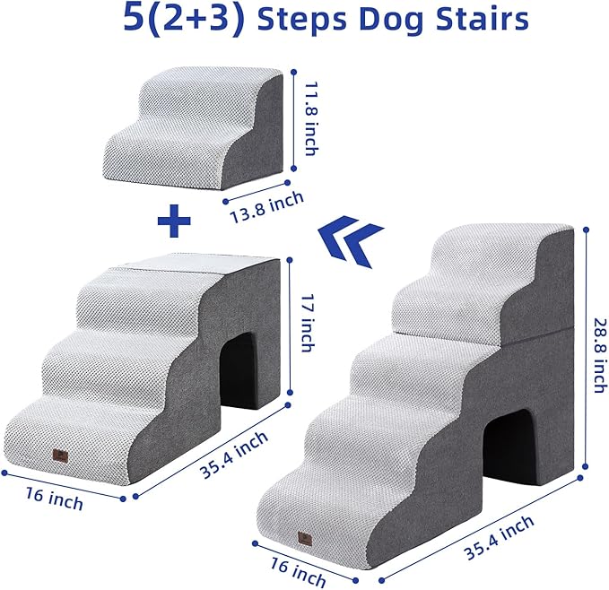 Pettycare Dog Stairs Ramp for High Beds and Couch 5 Steps,Grey