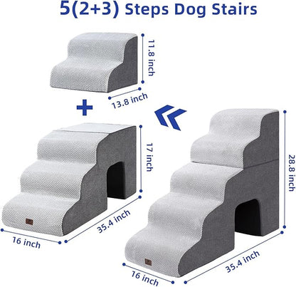 Pettycare Dog Stairs Ramp for High Beds and Couch 5 Steps,Grey