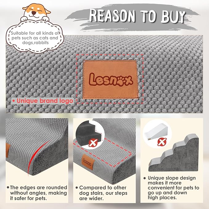 Dog Stairs for Bed 4 Step, 30D Foam 20.1" H