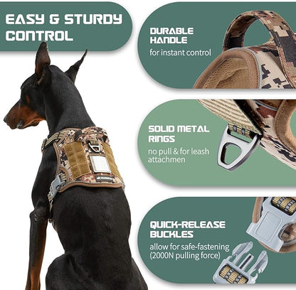 BUMBIN Tactical Dog Harness for Large Dogs No Pull, Famous TIK Tok No Pull Dog Harness, Fit Smart Reflective Pet Walking Harness for Training, Adjustable Dog Vest Harness with Handle Desert Camo XL