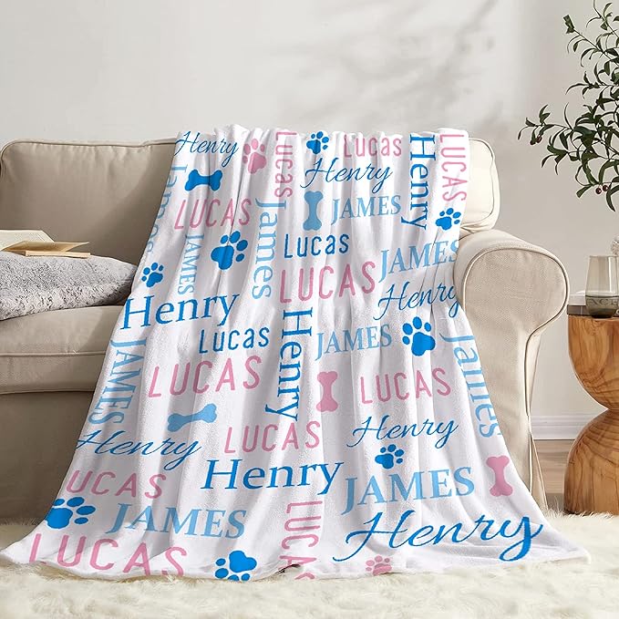 Personalized Dog Blankets Dog Paw Print Blanket Puppy Blanket 80"x60" for