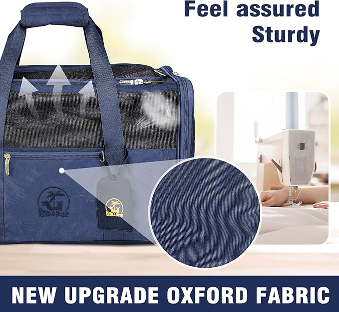 Luxury Pet Carrier for Dogs, Cats, Puppies - Airline TSA Approved, Durable Anti-Scratch Fabric, Soft-Sided, Consistent Airflow, Foldable Design, Cushion Pad, Travel (Navy Blue, Large)