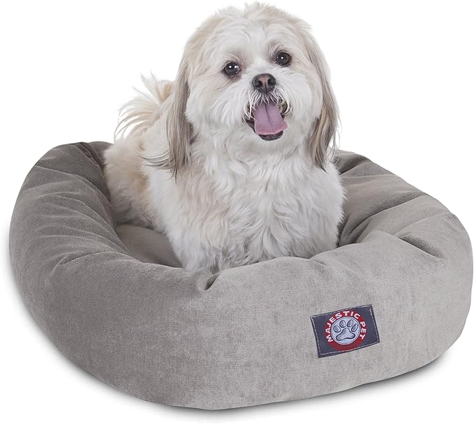 Majestic Pet 24 Inch Micro Velvet Calming Dog Bed Washable – Cozy Soft Round Dog Bed with Spine for Head Support 24x19x7 (inch)